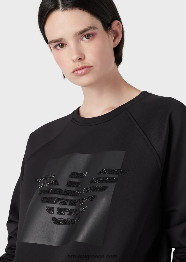 γυναίκες Armani Φούτερ από ύφασμα scuba με υπερμεγέθη αετό από στρας 4046R6421 μαύρος