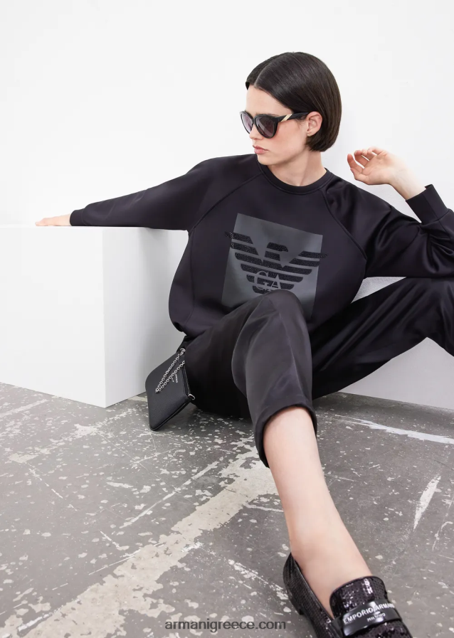 γυναίκες Armani Φούτερ από ύφασμα scuba με υπερμεγέθη αετό από στρας 4046R6421 μαύρος