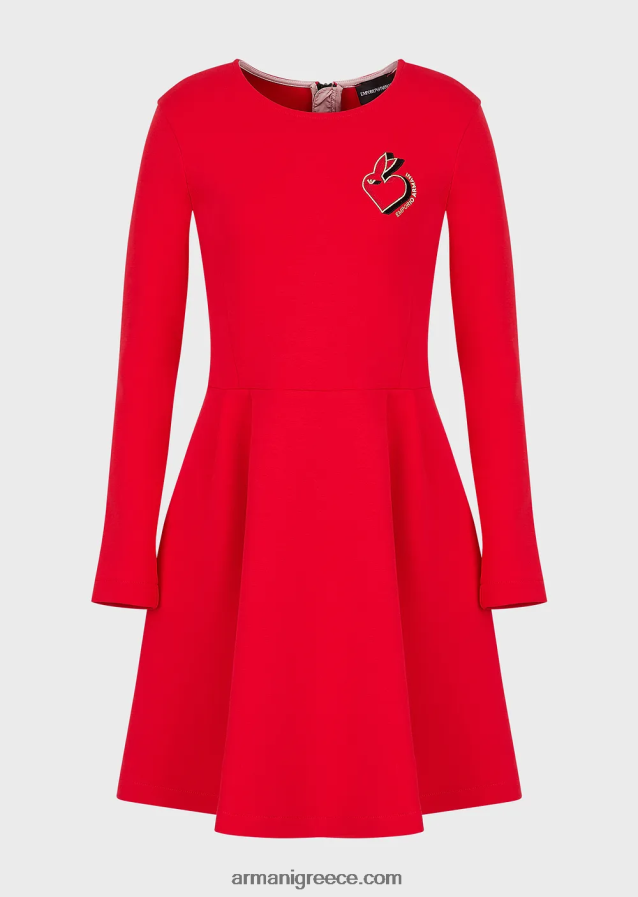 γυναίκες Armani φόρεμα φούτερ με κεντητό κουνέλι 4046R6101 το κόκκινο