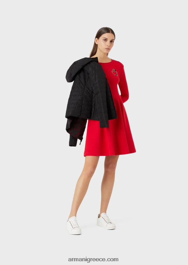 γυναίκες Armani φόρεμα φούτερ με κεντητό κουνέλι 4046R6101 το κόκκινο