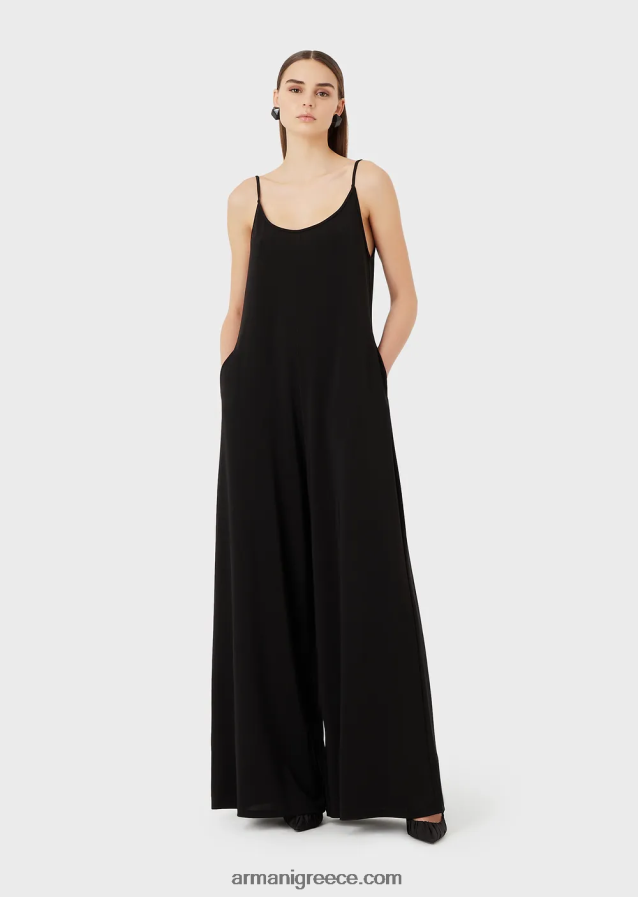 γυναίκες Armani Ζέρσεϊ κρεπ ολόσωμη φόρμα με λαιμόκοψη στην πλάτη 4046R6119 μαύρος