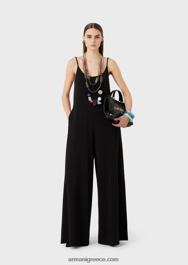 γυναίκες Armani Ζέρσεϊ κρεπ ολόσωμη φόρμα με λαιμόκοψη στην πλάτη 4046R6119 μαύρος