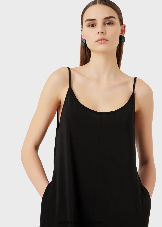 γυναίκες Armani Ζέρσεϊ κρεπ ολόσωμη φόρμα με λαιμόκοψη στην πλάτη 4046R6119 μαύρος