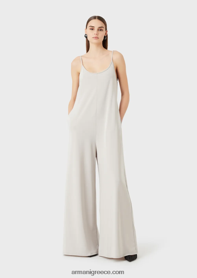 γυναίκες Armani Ζέρσεϊ κρεπ ολόσωμη φόρμα με λαιμόκοψη στην πλάτη 4046R6120 γκρί