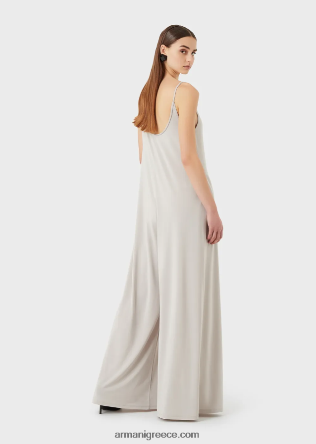 γυναίκες Armani Ζέρσεϊ κρεπ ολόσωμη φόρμα με λαιμόκοψη στην πλάτη 4046R6120 γκρί