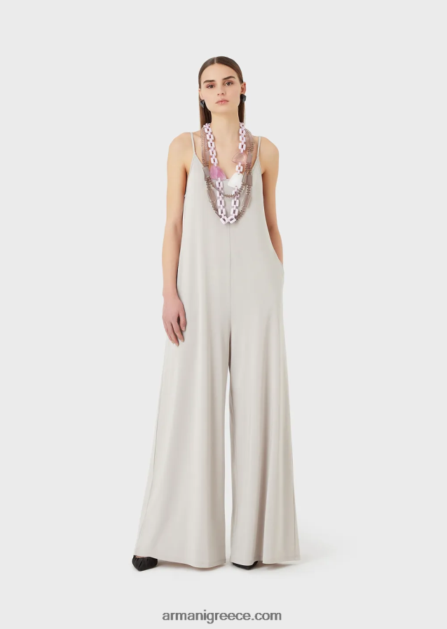 γυναίκες Armani Ζέρσεϊ κρεπ ολόσωμη φόρμα με λαιμόκοψη στην πλάτη 4046R6120 γκρί