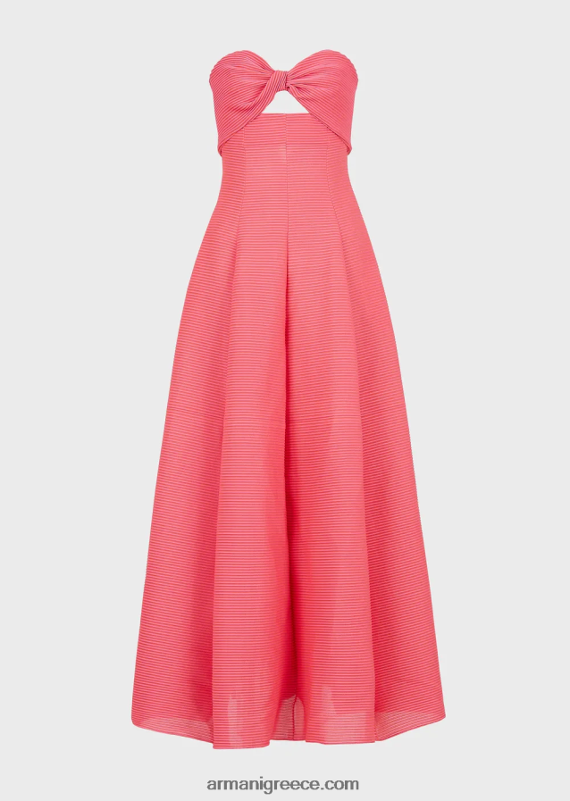 γυναίκες Armani μακρύ φόρεμα από ύφασμα με ραβδώσεις με λαιμόκοψη 4046R6126 ροζ