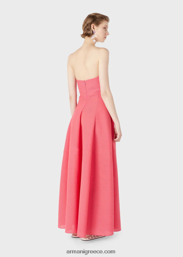 γυναίκες Armani μακρύ φόρεμα από ύφασμα με ραβδώσεις με λαιμόκοψη 4046R6126 ροζ