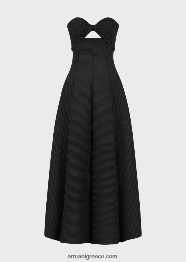 γυναίκες Armani μακρύ φόρεμα από ύφασμα με ραβδώσεις με λαιμόκοψη 4046R6127 μαύρος