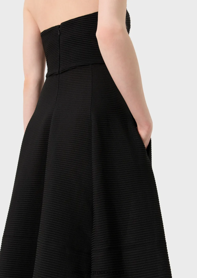 γυναίκες Armani μακρύ φόρεμα από ύφασμα με ραβδώσεις με λαιμόκοψη 4046R6127 μαύρος