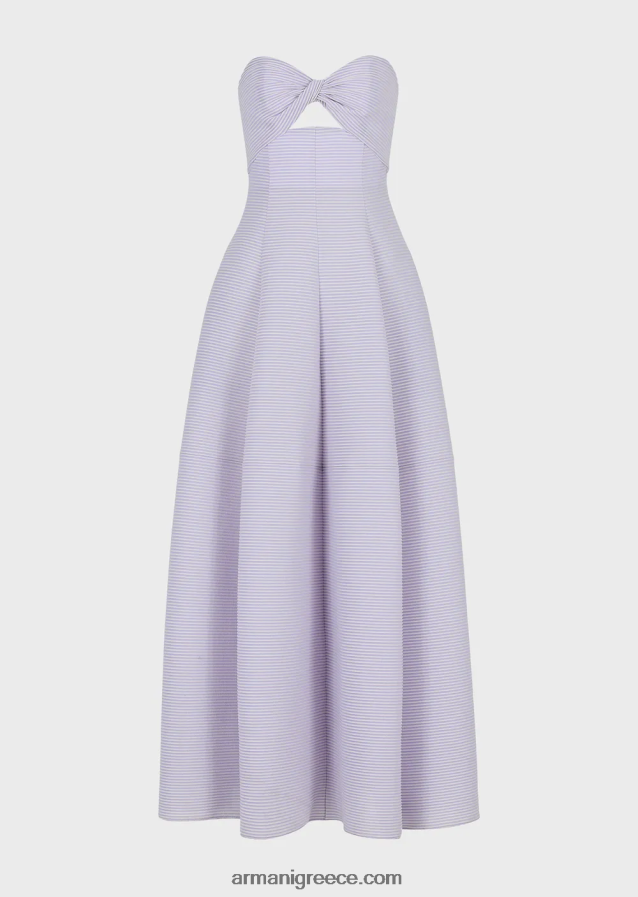 γυναίκες Armani μακρύ φόρεμα από ύφασμα με ραβδώσεις με λαιμόκοψη 4046R6128 λιλα