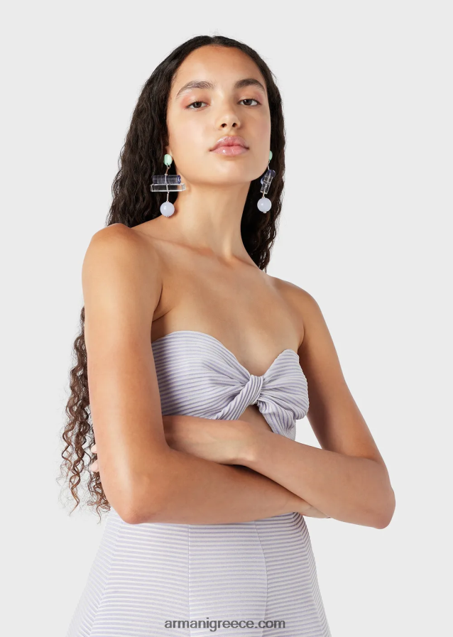 γυναίκες Armani μακρύ φόρεμα από ύφασμα με ραβδώσεις με λαιμόκοψη 4046R6128 λιλα