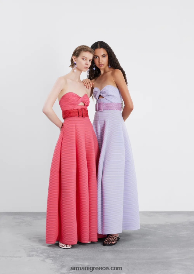 γυναίκες Armani μακρύ φόρεμα από ύφασμα με ραβδώσεις με λαιμόκοψη 4046R6128 λιλα