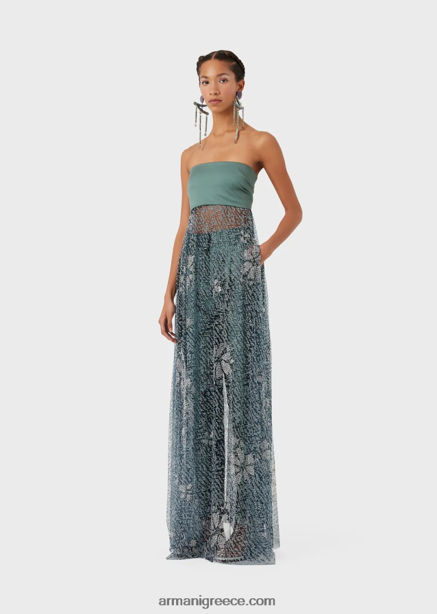 γυναίκες Armani μακρύ φόρεμα με μπούστο και φούστα από τούλι με στρας 4046R6129