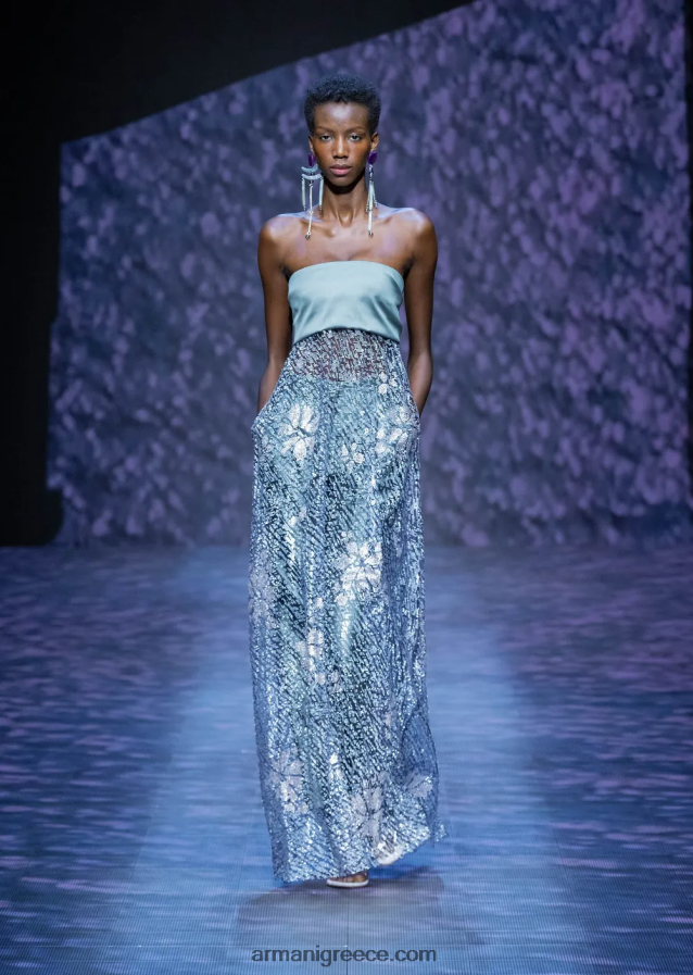 γυναίκες Armani μακρύ φόρεμα με μπούστο και φούστα από τούλι με στρας 4046R6129