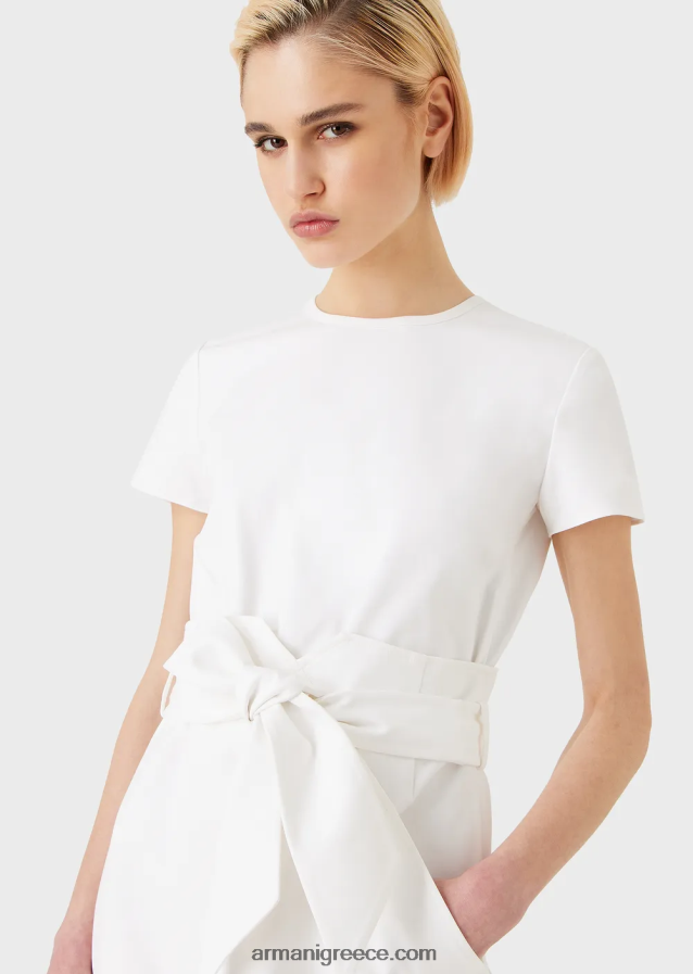 γυναίκες Armani Φόρεμα δύο κομματιών με εφέ από βαμβακερό στρετς 4046R666 άσπρο