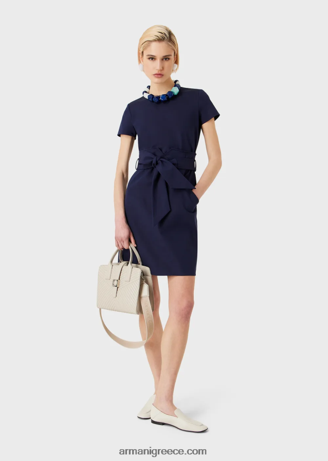 γυναίκες Armani Φόρεμα δύο κομματιών με εφέ από βαμβακερό στρετς 4046R667 ναυτικό μπλε