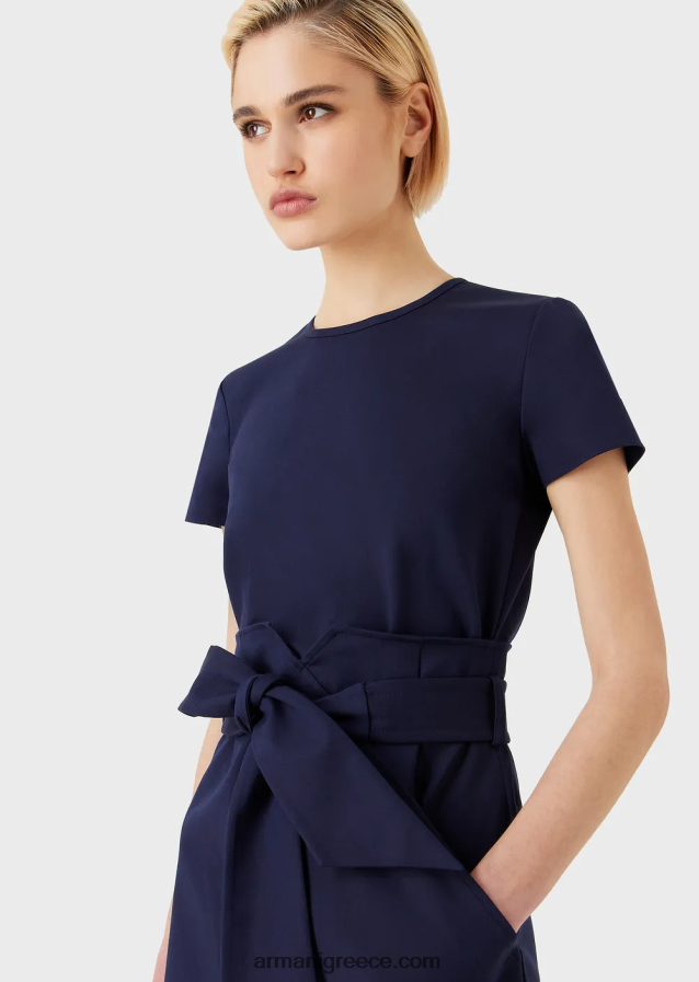 γυναίκες Armani Φόρεμα δύο κομματιών με εφέ από βαμβακερό στρετς 4046R667 ναυτικό μπλε