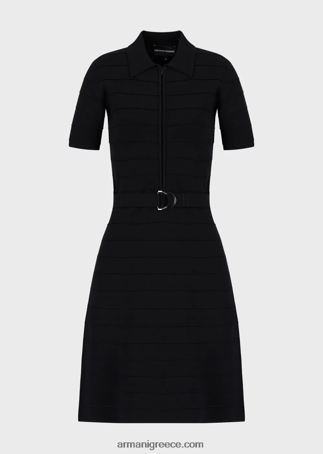 γυναίκες Armani Φόρεμα με ριγέ, πλεκτό ύφασμα με ζώνη 4046R668 μαύρος