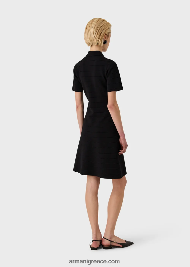 γυναίκες Armani Φόρεμα με ριγέ, πλεκτό ύφασμα με ζώνη 4046R668 μαύρος