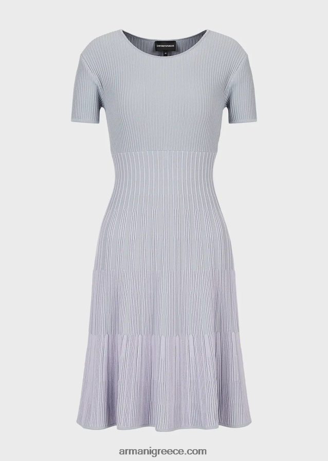 γυναίκες Armani Πλεκτό φόρεμα σε δίχρωμο ζακάρ με μοτίβο συνδέσμους 4046R669 μπλε