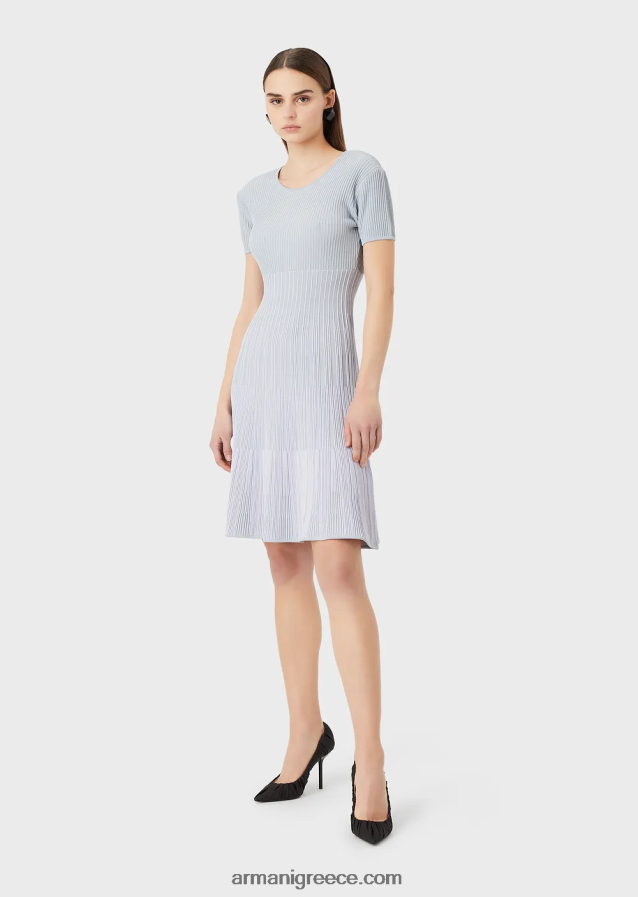 γυναίκες Armani Πλεκτό φόρεμα σε δίχρωμο ζακάρ με μοτίβο συνδέσμους 4046R669 μπλε
