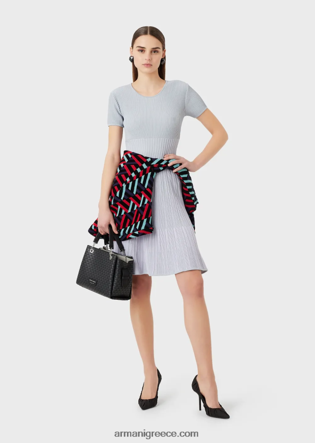 γυναίκες Armani Πλεκτό φόρεμα σε δίχρωμο ζακάρ με μοτίβο συνδέσμους 4046R669 μπλε