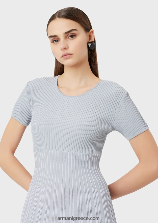 γυναίκες Armani Πλεκτό φόρεμα σε δίχρωμο ζακάρ με μοτίβο συνδέσμους 4046R669 μπλε