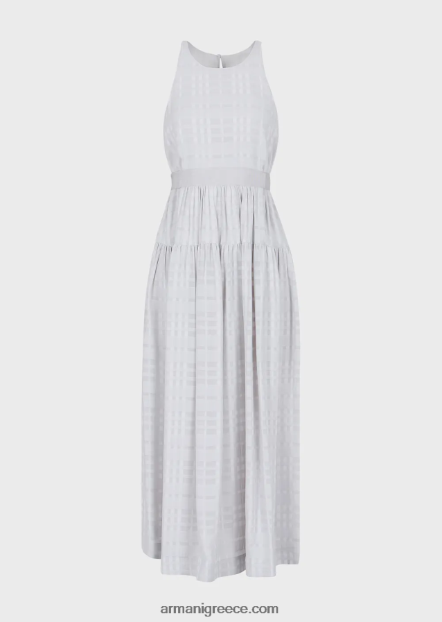 γυναίκες Armani τσέκα αμάνικο μακρύ φόρεμα από βισκόζη με ζώνη γκρο 4046R670 γκρί