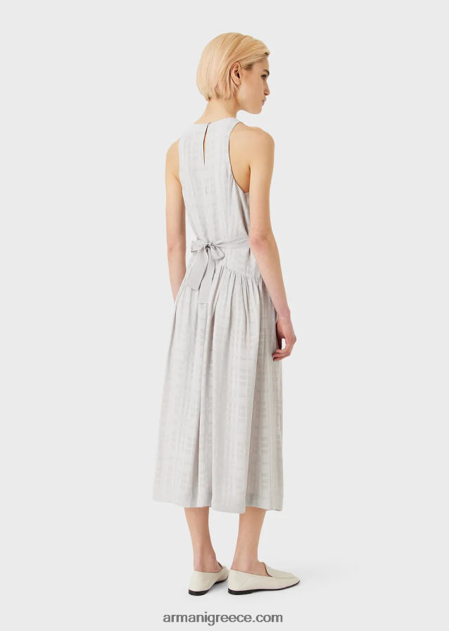 γυναίκες Armani τσέκα αμάνικο μακρύ φόρεμα από βισκόζη με ζώνη γκρο 4046R670 γκρί