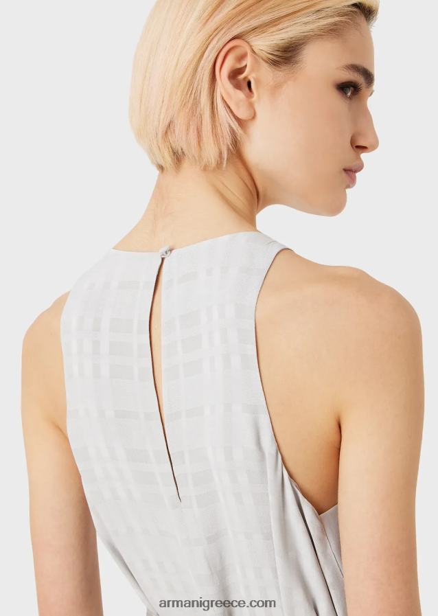 γυναίκες Armani τσέκα αμάνικο μακρύ φόρεμα από βισκόζη με ζώνη γκρο 4046R670 γκρί