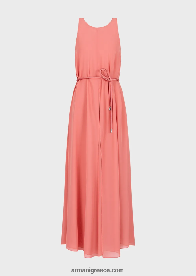 γυναίκες Armani Αμάνικο μακρύ φόρεμα κρεπόν με σκισίματα στο πλάι 4046R671 ροζ