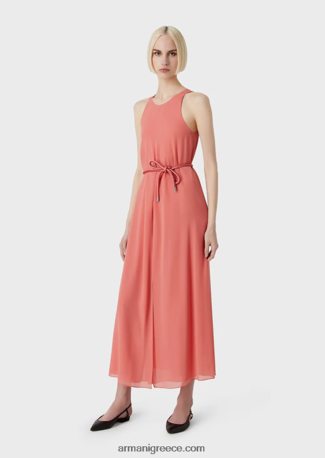 γυναίκες Armani Αμάνικο μακρύ φόρεμα κρεπόν με σκισίματα στο πλάι 4046R671 ροζ