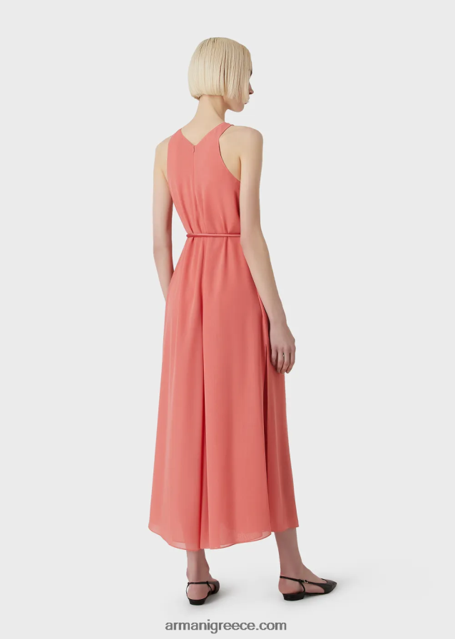 γυναίκες Armani Αμάνικο μακρύ φόρεμα κρεπόν με σκισίματα στο πλάι 4046R671 ροζ