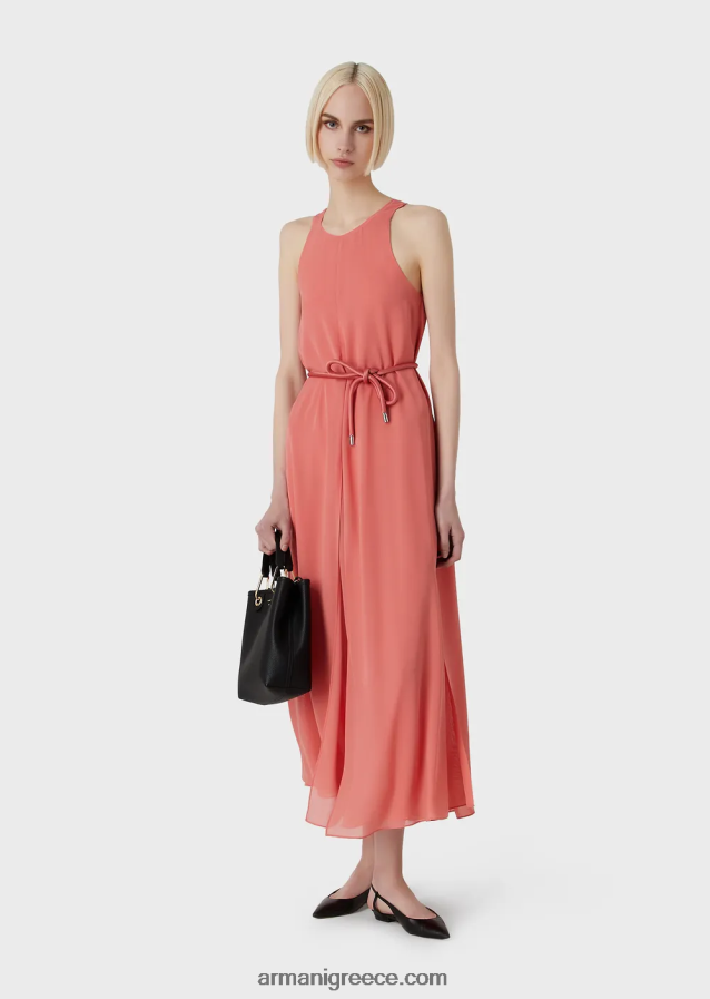γυναίκες Armani Αμάνικο μακρύ φόρεμα κρεπόν με σκισίματα στο πλάι 4046R671 ροζ