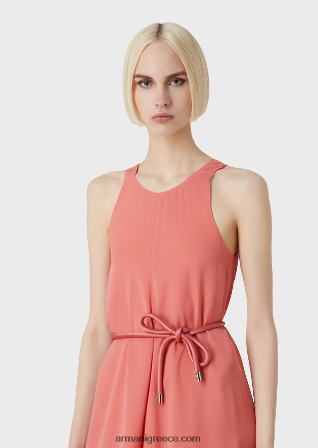 γυναίκες Armani Αμάνικο μακρύ φόρεμα κρεπόν με σκισίματα στο πλάι 4046R671 ροζ