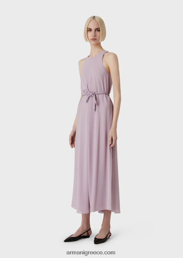 γυναίκες Armani Αμάνικο μακρύ φόρεμα κρεπόν με σκισίματα στο πλάι 4046R672 λιλα