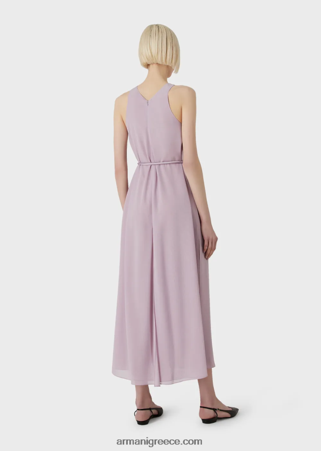 γυναίκες Armani Αμάνικο μακρύ φόρεμα κρεπόν με σκισίματα στο πλάι 4046R672 λιλα