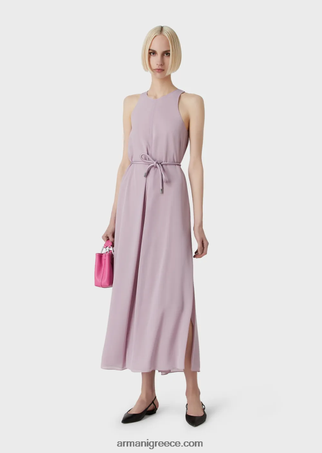γυναίκες Armani Αμάνικο μακρύ φόρεμα κρεπόν με σκισίματα στο πλάι 4046R672 λιλα