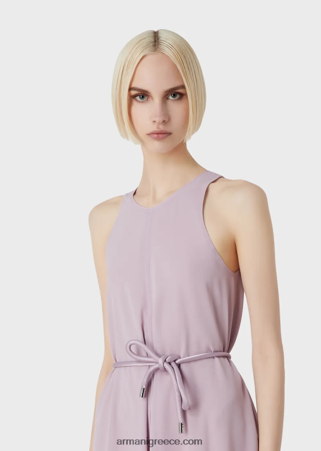 γυναίκες Armani Αμάνικο μακρύ φόρεμα κρεπόν με σκισίματα στο πλάι 4046R672 λιλα