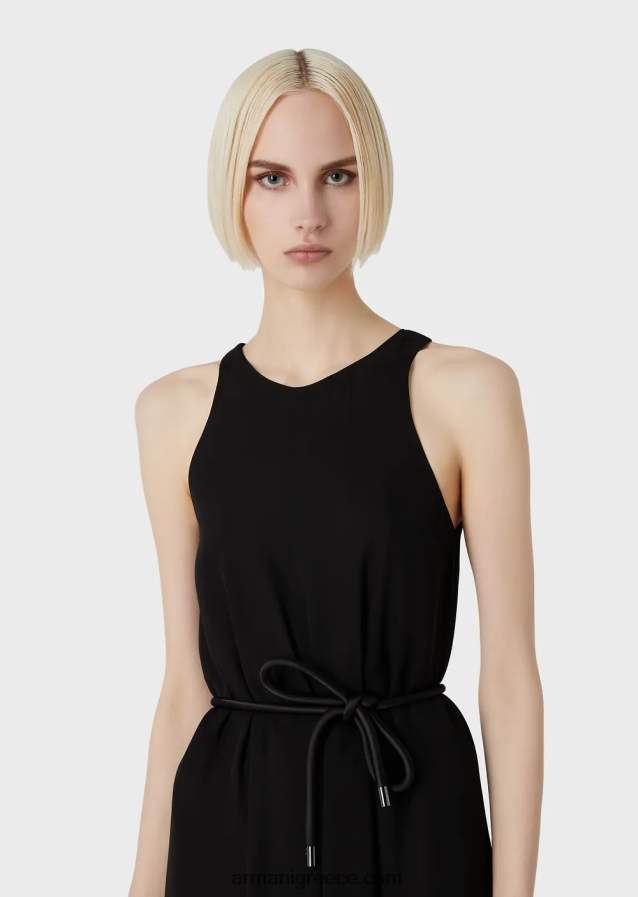 γυναίκες Armani Αμάνικο μακρύ φόρεμα κρεπόν με σκισίματα στο πλάι 4046R673 μαύρος