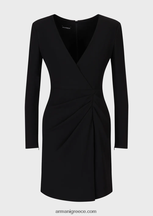 γυναίκες Armani τεχνικό ντραπέ φόρεμα με χιαστί λαιμόκοψη 4046R688 μαύρος