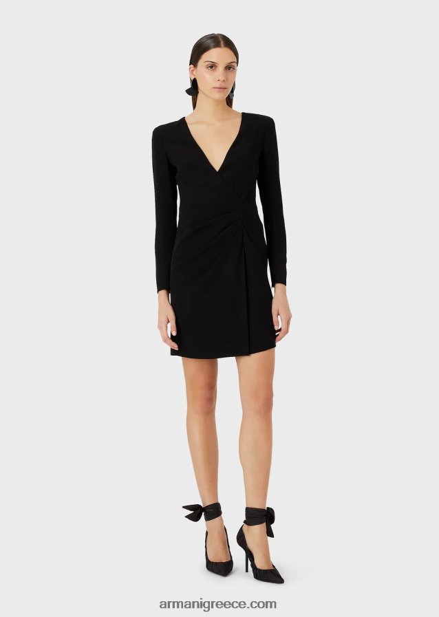 γυναίκες Armani τεχνικό ντραπέ φόρεμα με χιαστί λαιμόκοψη 4046R688 μαύρος