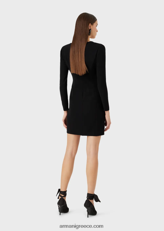 γυναίκες Armani τεχνικό ντραπέ φόρεμα με χιαστί λαιμόκοψη 4046R688 μαύρος