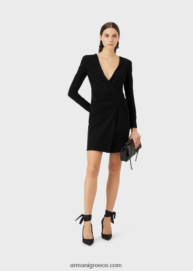 γυναίκες Armani τεχνικό ντραπέ φόρεμα με χιαστί λαιμόκοψη 4046R688 μαύρος