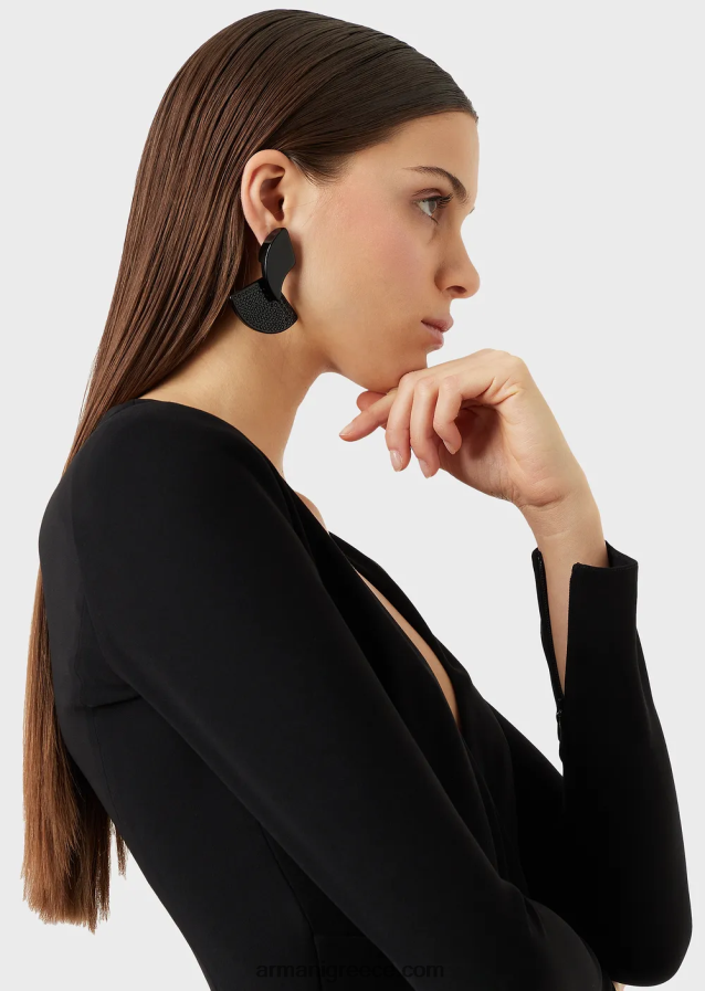 γυναίκες Armani τεχνικό ντραπέ φόρεμα με χιαστί λαιμόκοψη 4046R688 μαύρος