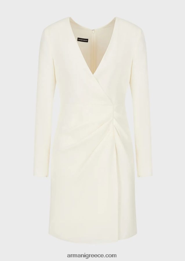 γυναίκες Armani τεχνικό ντραπέ φόρεμα με χιαστί λαιμόκοψη 4046R689 άσπρο