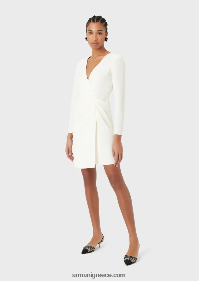 γυναίκες Armani τεχνικό ντραπέ φόρεμα με χιαστί λαιμόκοψη 4046R689 άσπρο