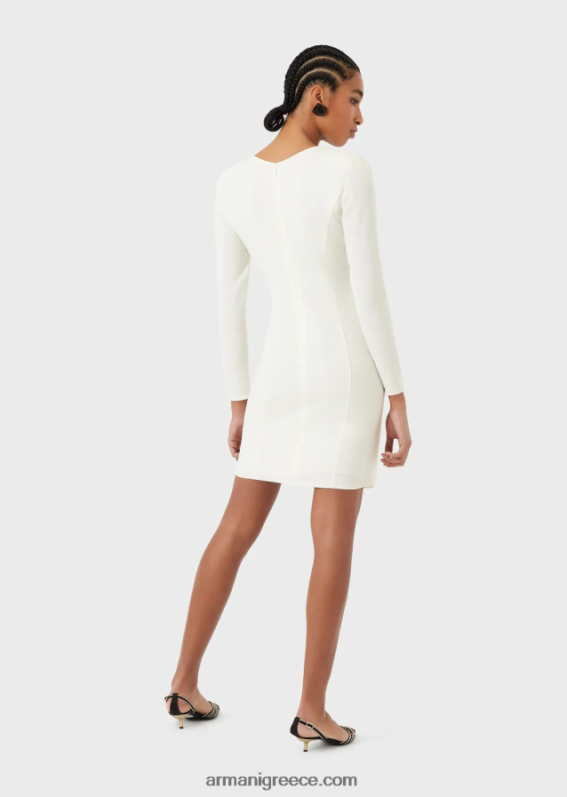 γυναίκες Armani τεχνικό ντραπέ φόρεμα με χιαστί λαιμόκοψη 4046R689 άσπρο