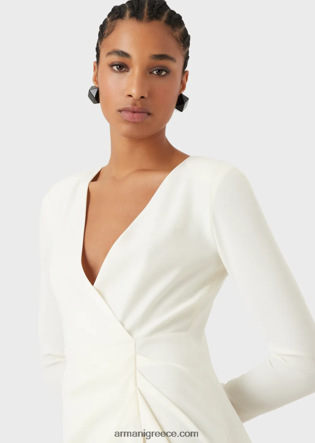 γυναίκες Armani τεχνικό ντραπέ φόρεμα με χιαστί λαιμόκοψη 4046R689 άσπρο
